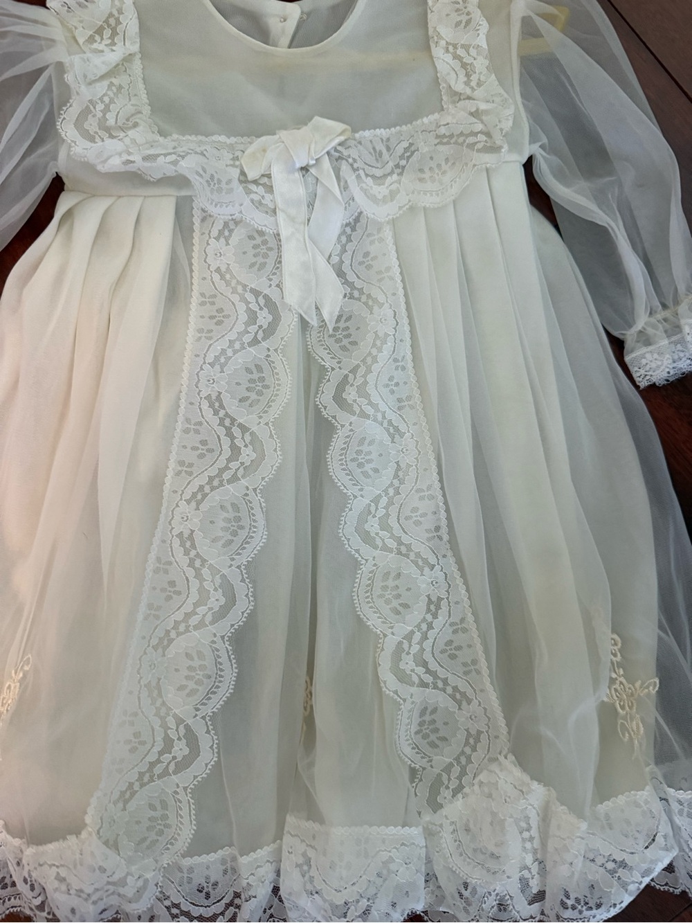 Christening Gown Dress Girls Size 3 -6 Mos Lace And Lined Baptism By Juanito - Picture 2 of 8